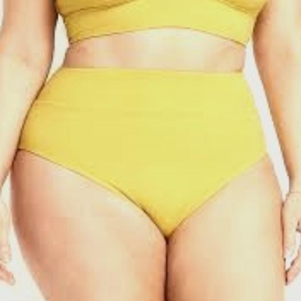 Extra High Waisted HR French Cut Golden Yellow Bikini Swim Bottoms L